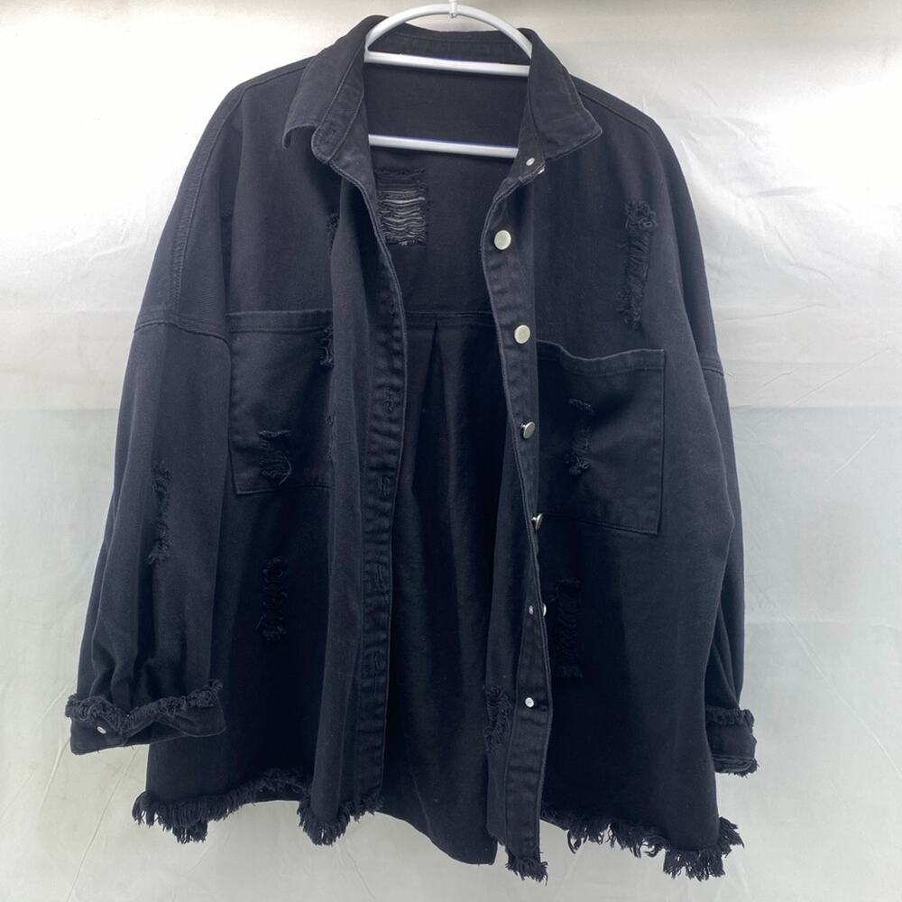 Women's Black 2XL Distressed Button Down Jean Shirt